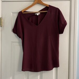 Pink Rose Maroon V-Neck Top - Size L